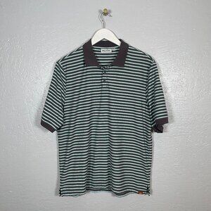 Rhythm Men M Black Blue White Stripe Knit Polo Shirt Short Sleeve Casual Cotton